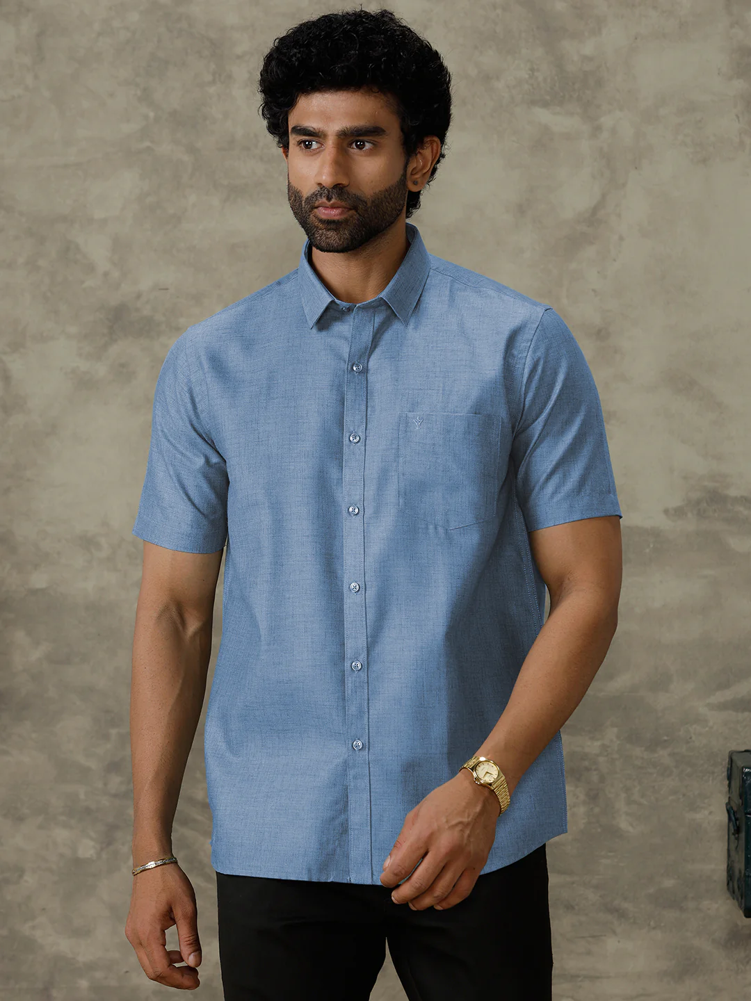 Men Cotton Rich Shirt Deep Blue Trendy 8 YH6 - Image 2
