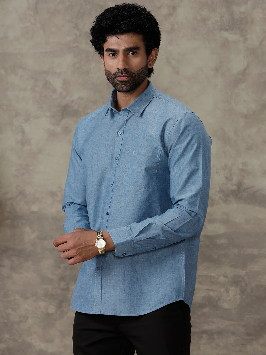 Men Cotton Rich Shirt Deep Blue Trendy 8 YH6 - Image 3