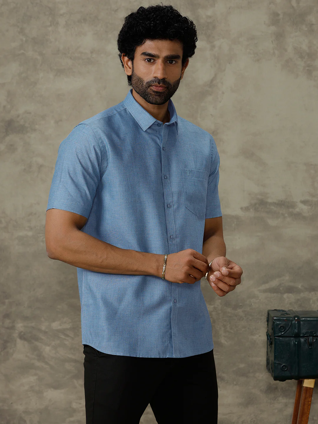 Men Cotton Rich Shirt Deep Blue Trendy 8 YH6 - Image 4