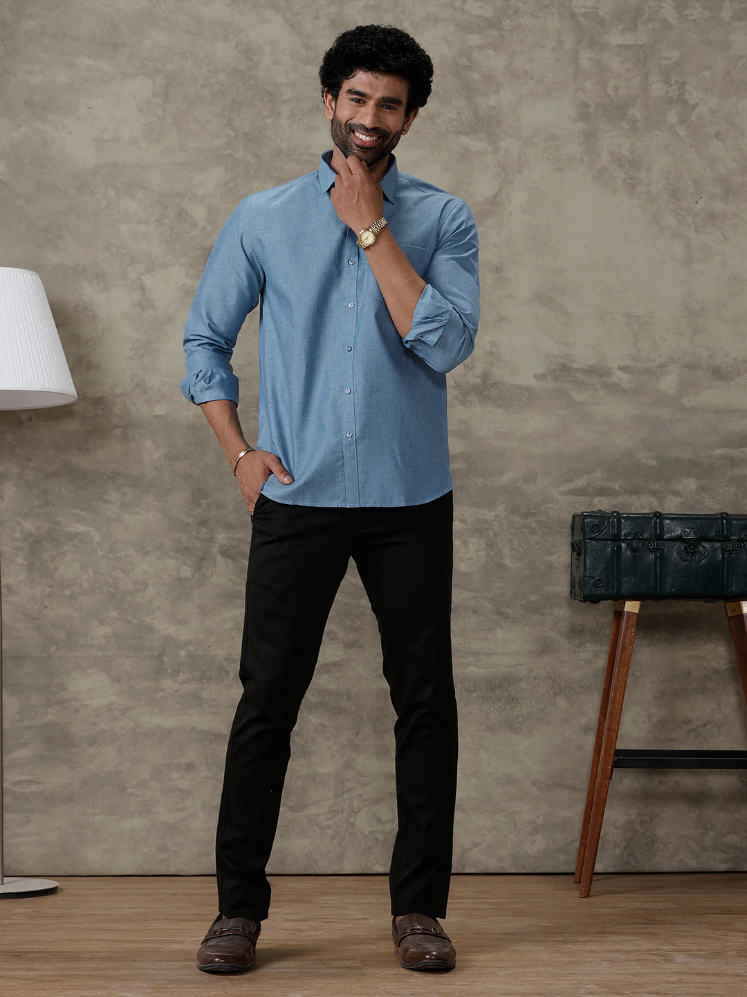 Men Cotton Rich Shirt Deep Blue Trendy 8 YH6 - Image 7