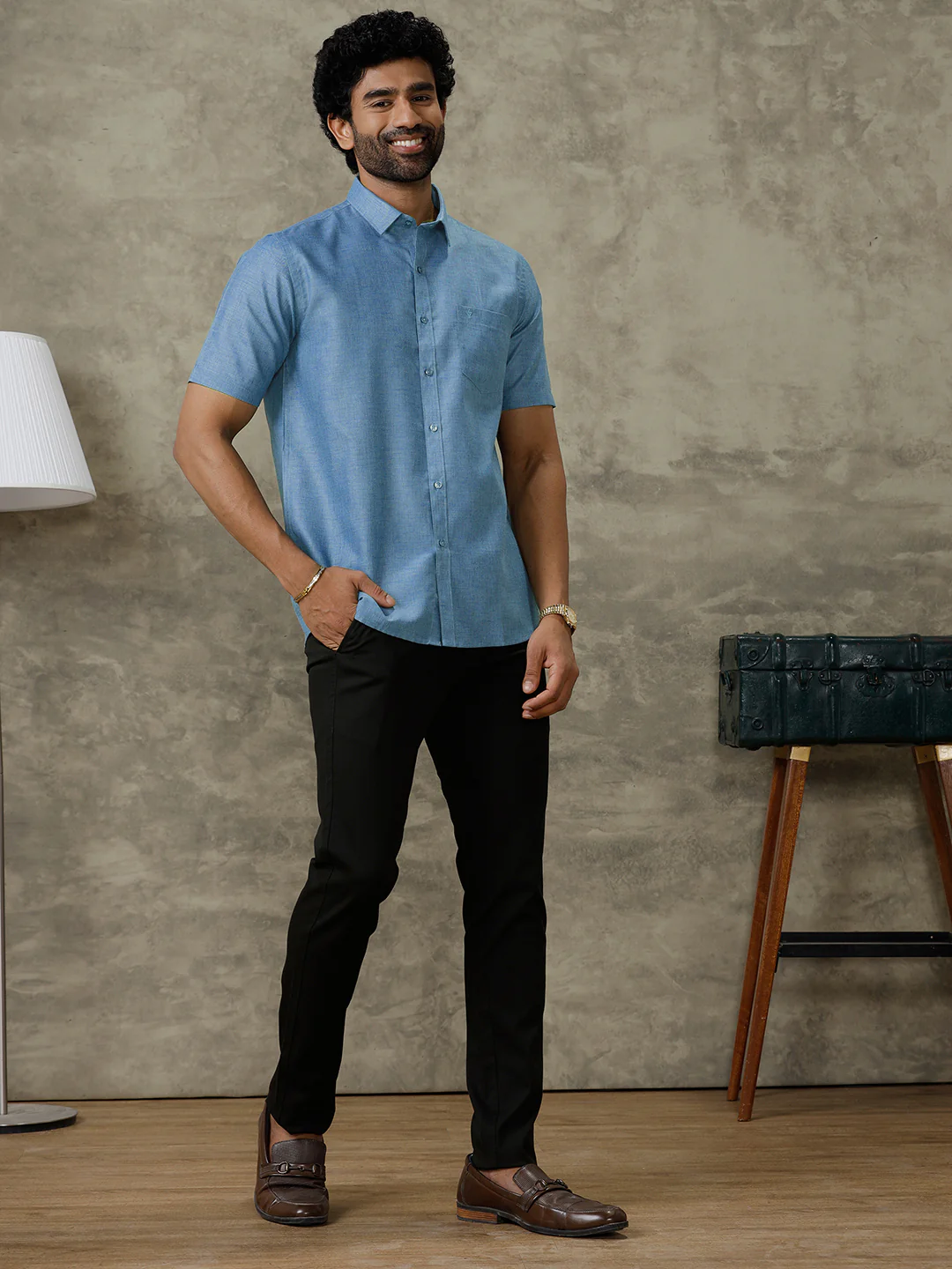 Men Cotton Rich Shirt Deep Blue Trendy 8 YH6 - Image 8