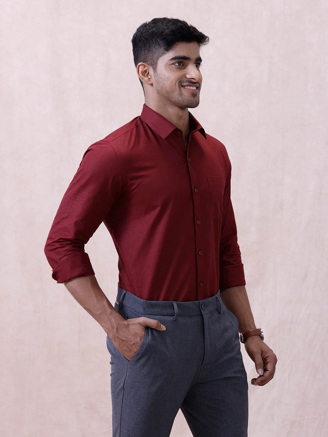Men Cotton Rich Shirt DK Berry Red T64 ANT8 - Image 3