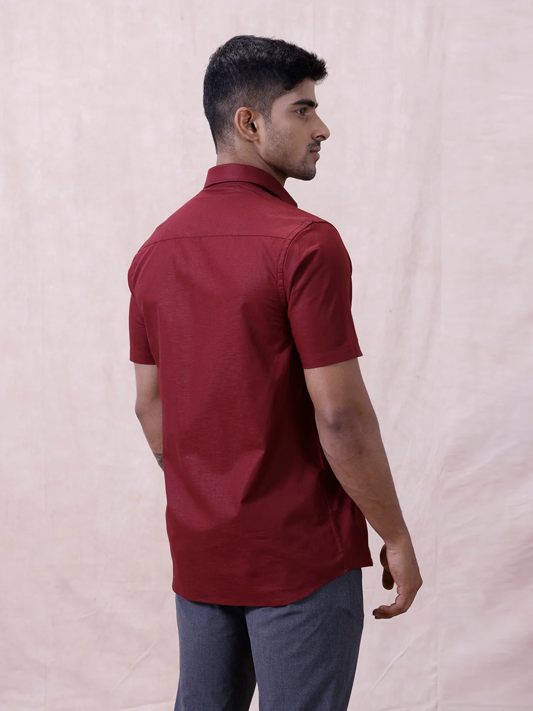 Men Cotton Rich Shirt DK Berry Red T64 ANT8 - Image 6