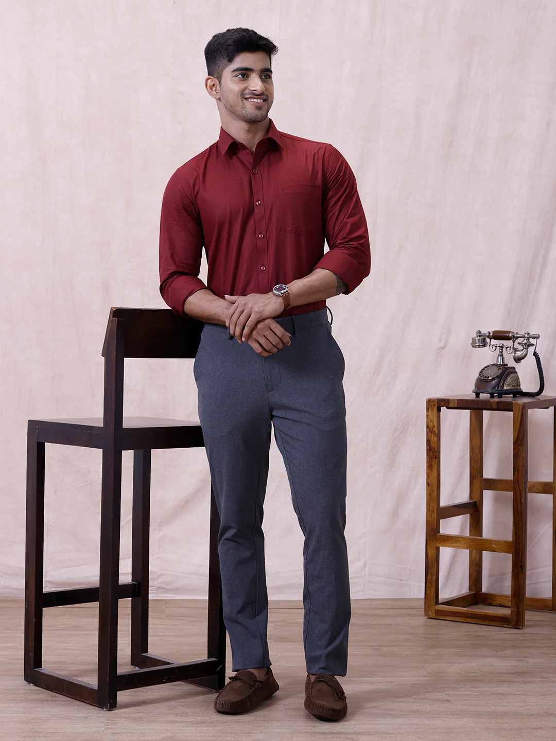 Men Cotton Rich Shirt DK Berry Red T64 ANT8 - Image 8