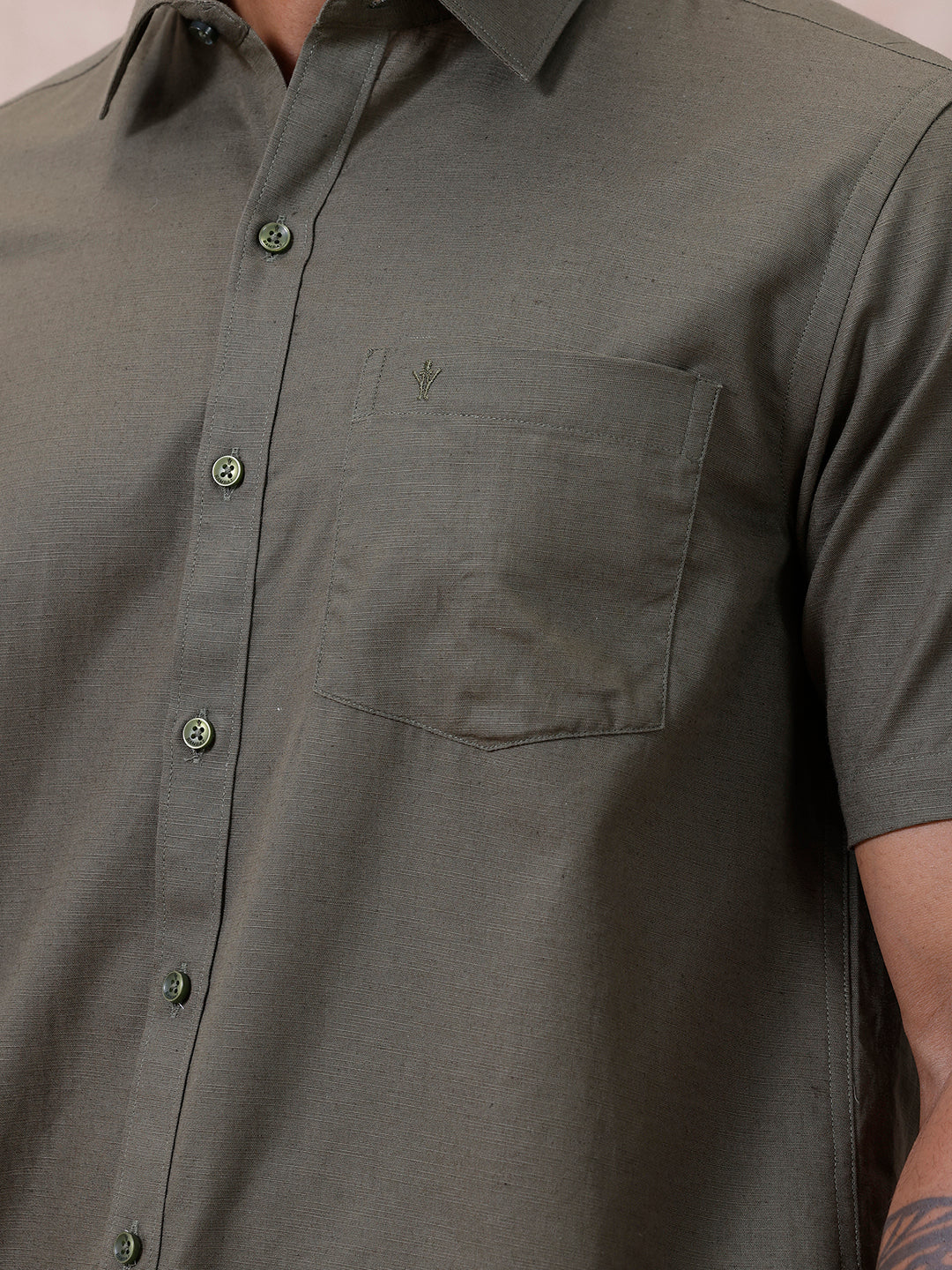 Men Cotton Rich Shirt DK Leaf Green T64 ANT9 - Image 6