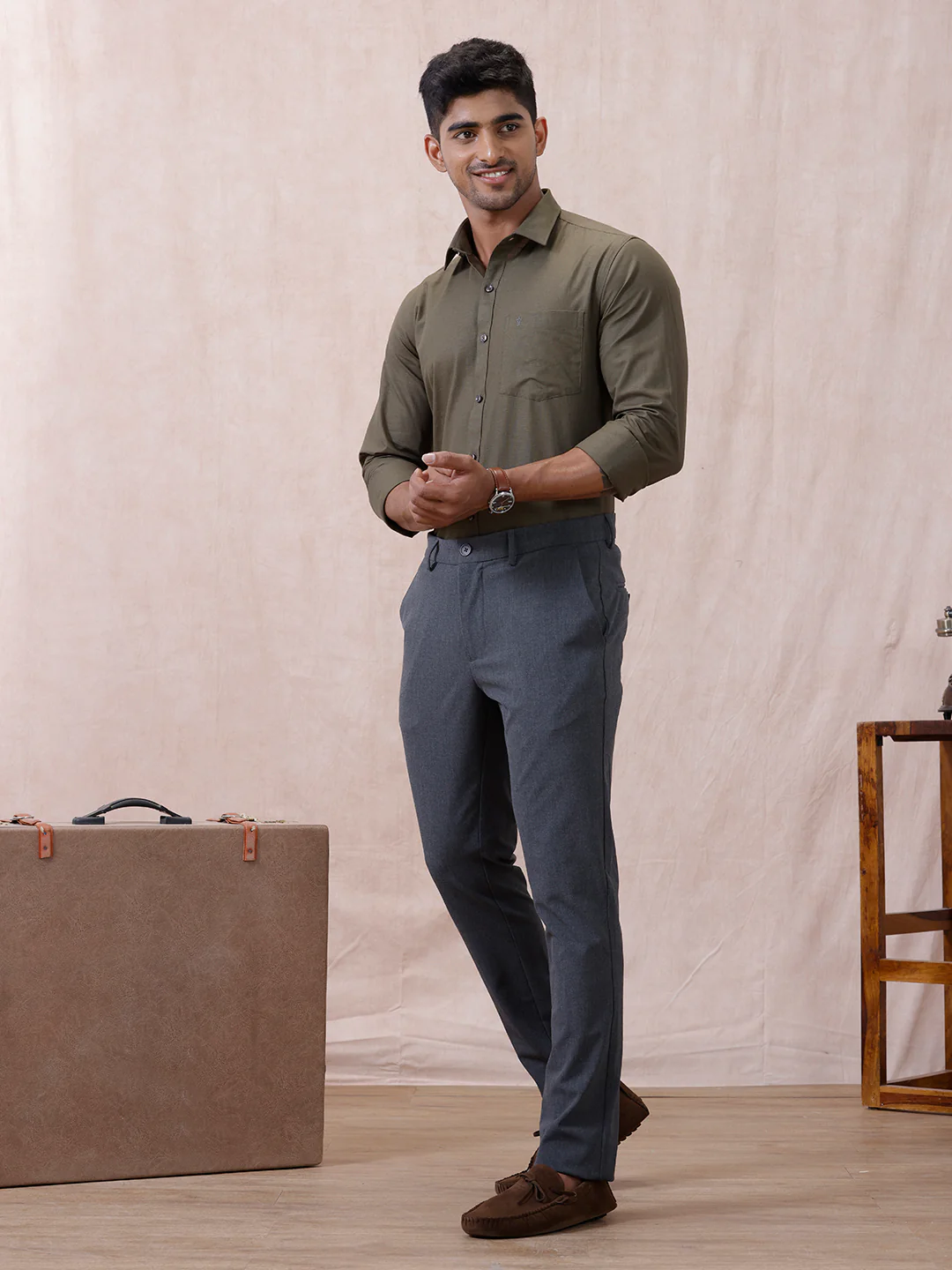 Men Cotton Rich Shirt DK Leaf Green T64 ANT9 - Image 8