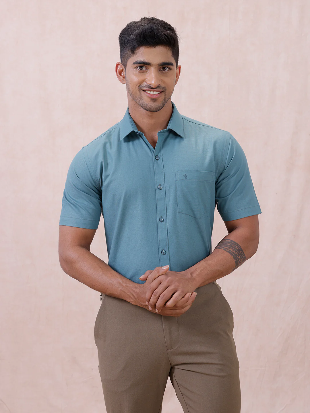 Men Cotton Rich Shirt DK Teal Green T64 ANT7 - Image 2