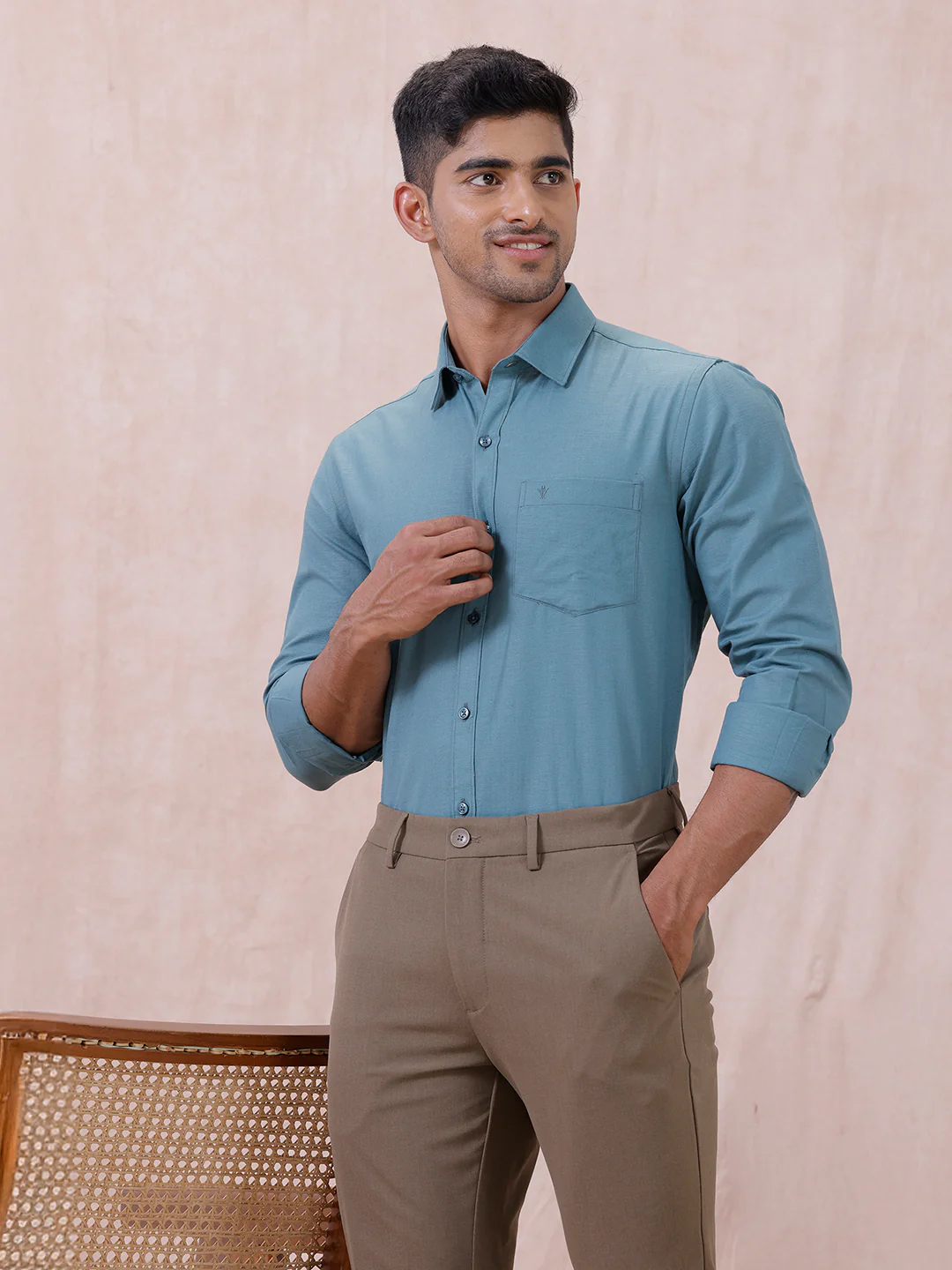 Men Cotton Rich Shirt DK Teal Green T64 ANT7 - Image 3
