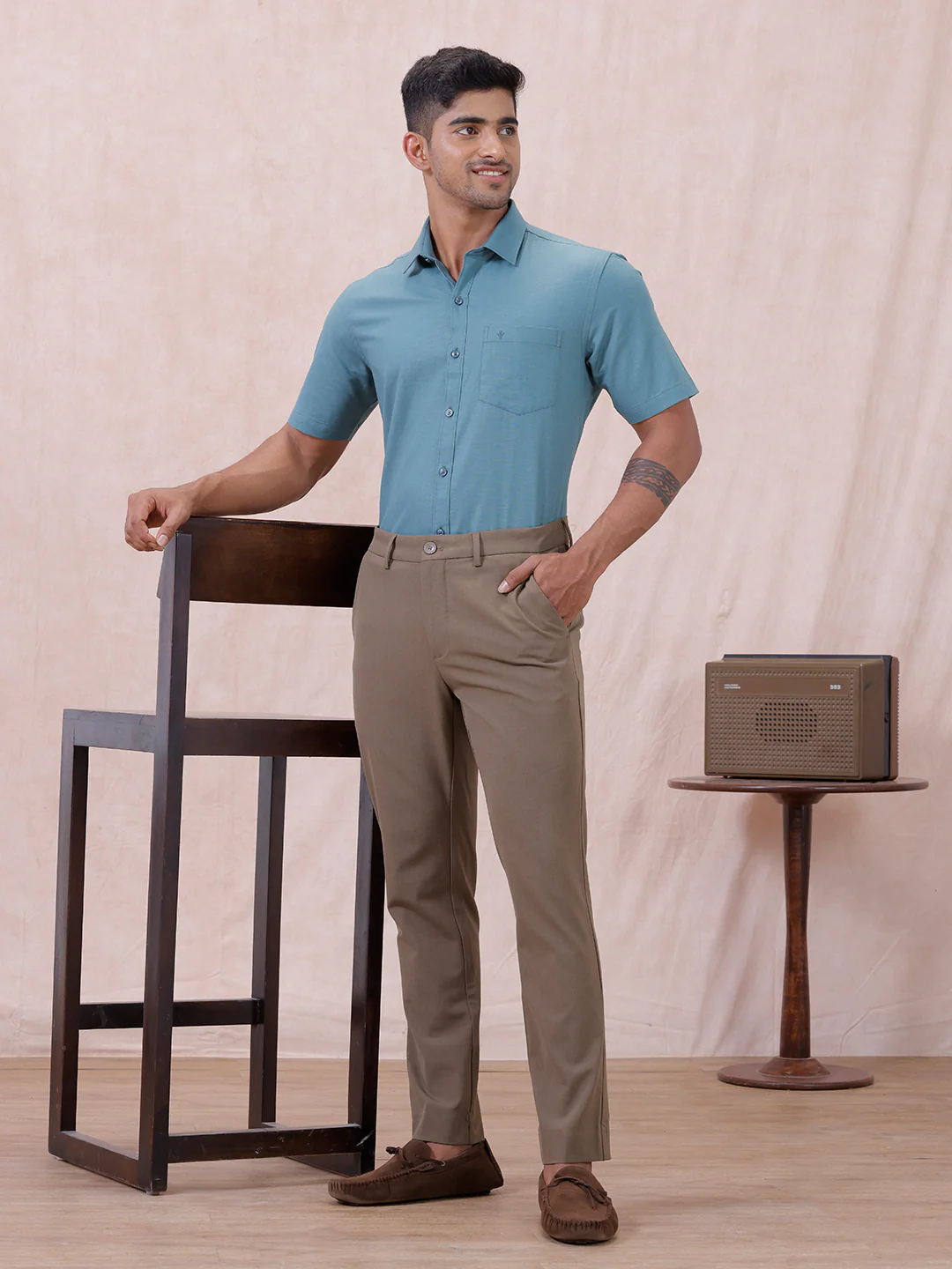 Men Cotton Rich Shirt DK Teal Green T64 ANT7 - Image 7