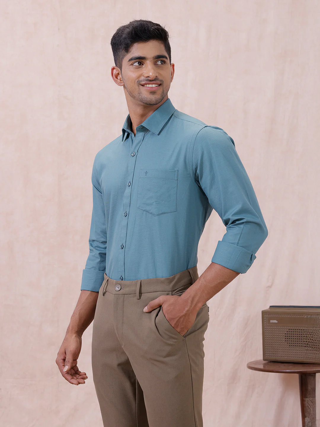 Men Cotton Rich Shirt DK Teal Green T64 ANT7 - Image 9