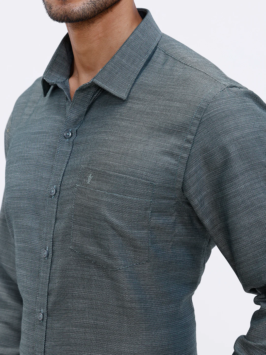 Men Cotton Rich Full Sleeve Shirt Green Dobby T59 AIT3 - Image 5