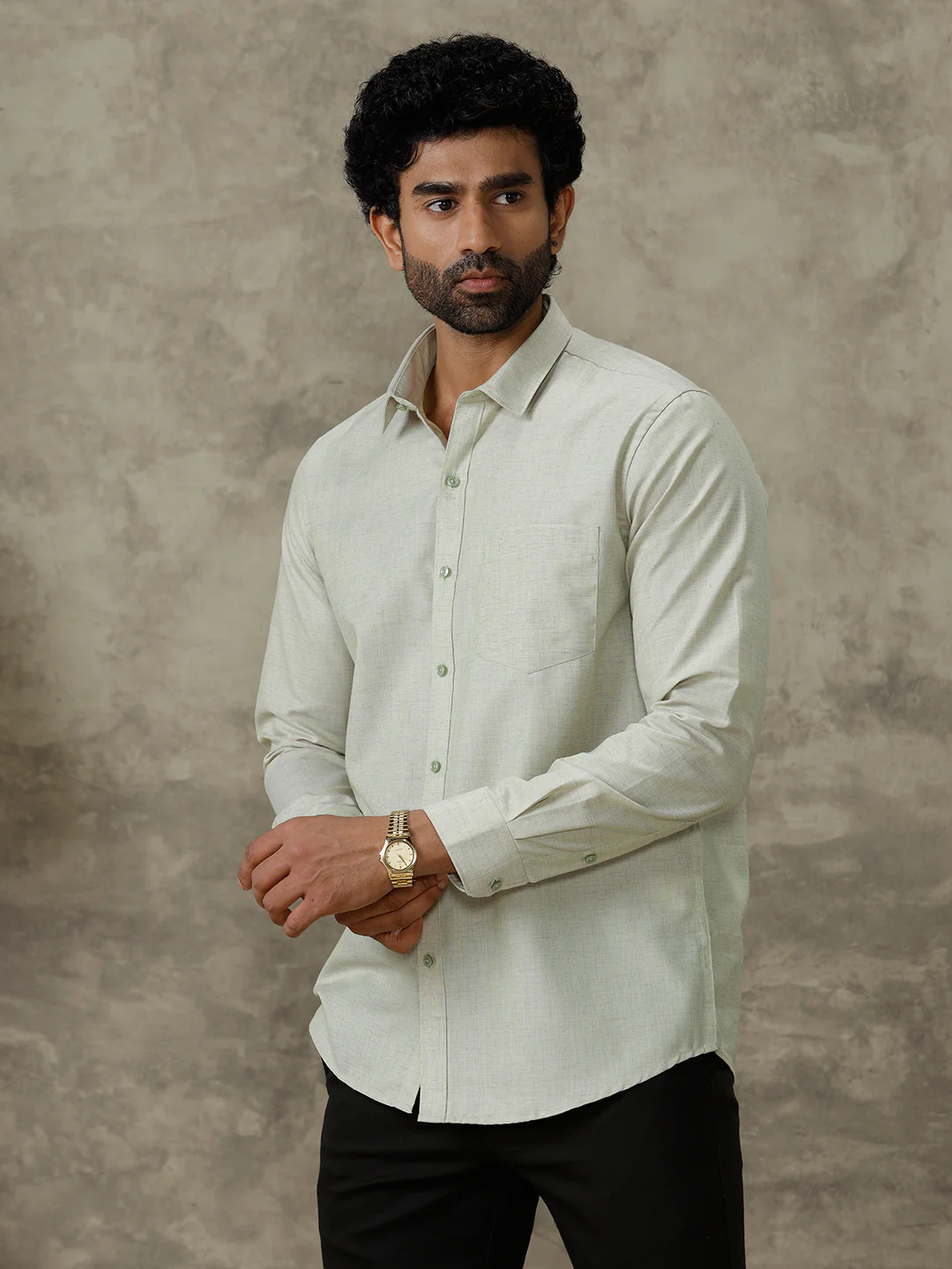 Men Cotton Rich Shirt Green Trendy 8 YH1 - Image 3