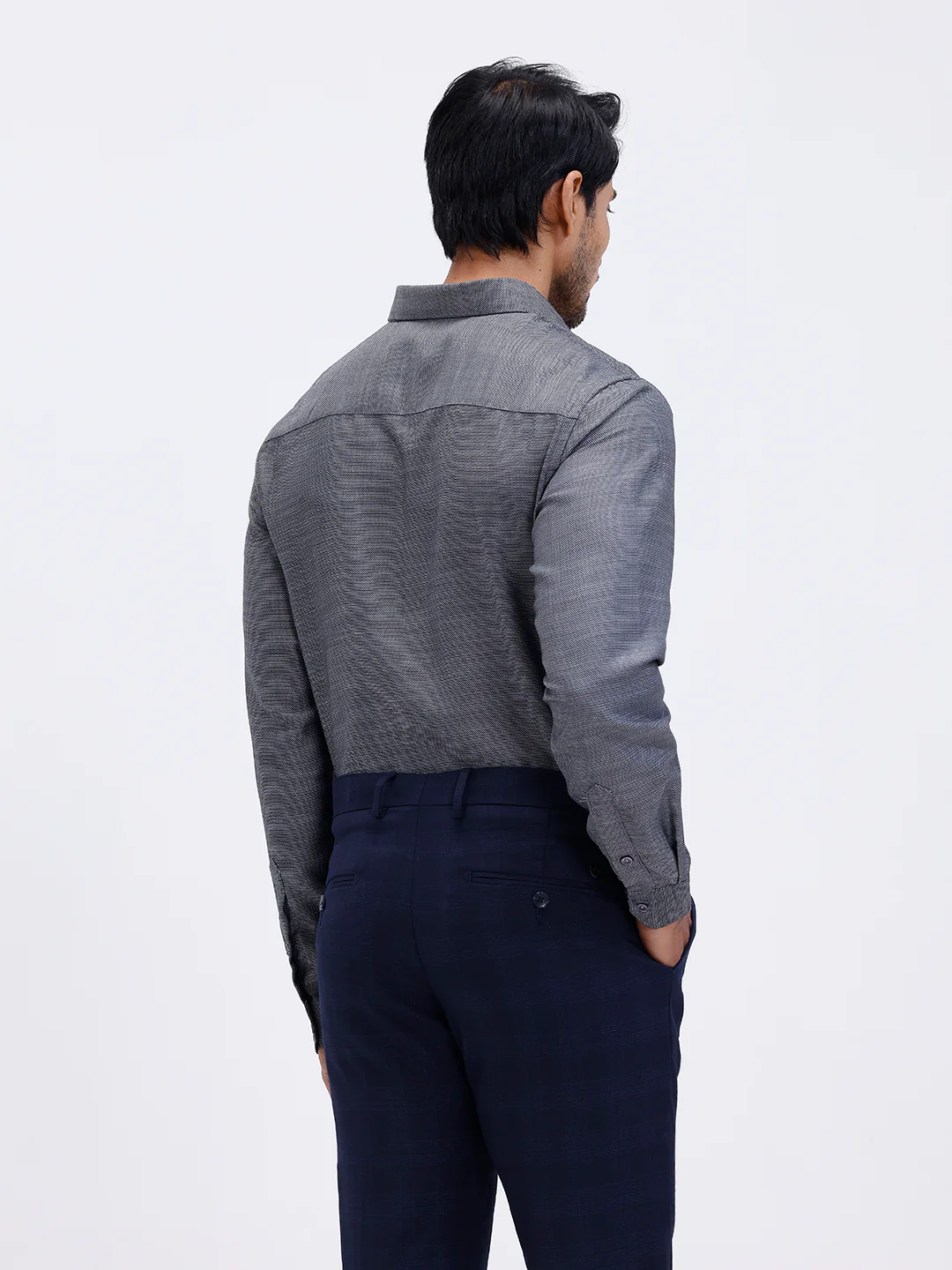Men Cotton Rich Full Sleeve Shirt Grey Black Dobby T59 AIT5 - Image 3
