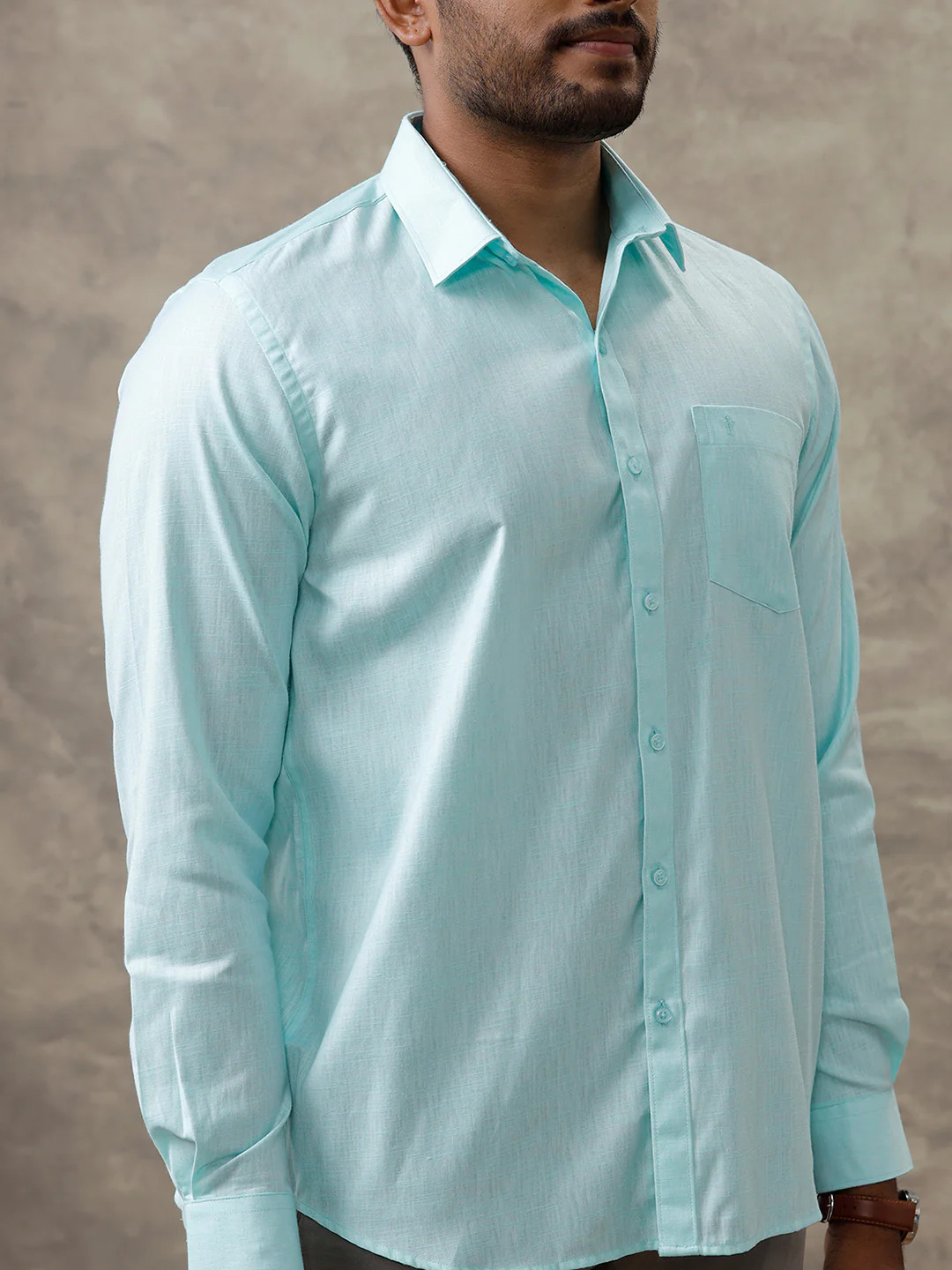 Men Cotton Rich Shirt Light Green T44 TT5 - Image 3
