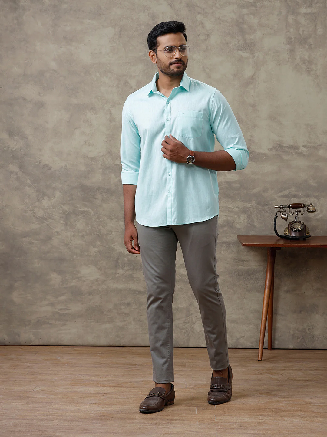 Men Cotton Rich Shirt Light Green T44 TT5 - Image 4