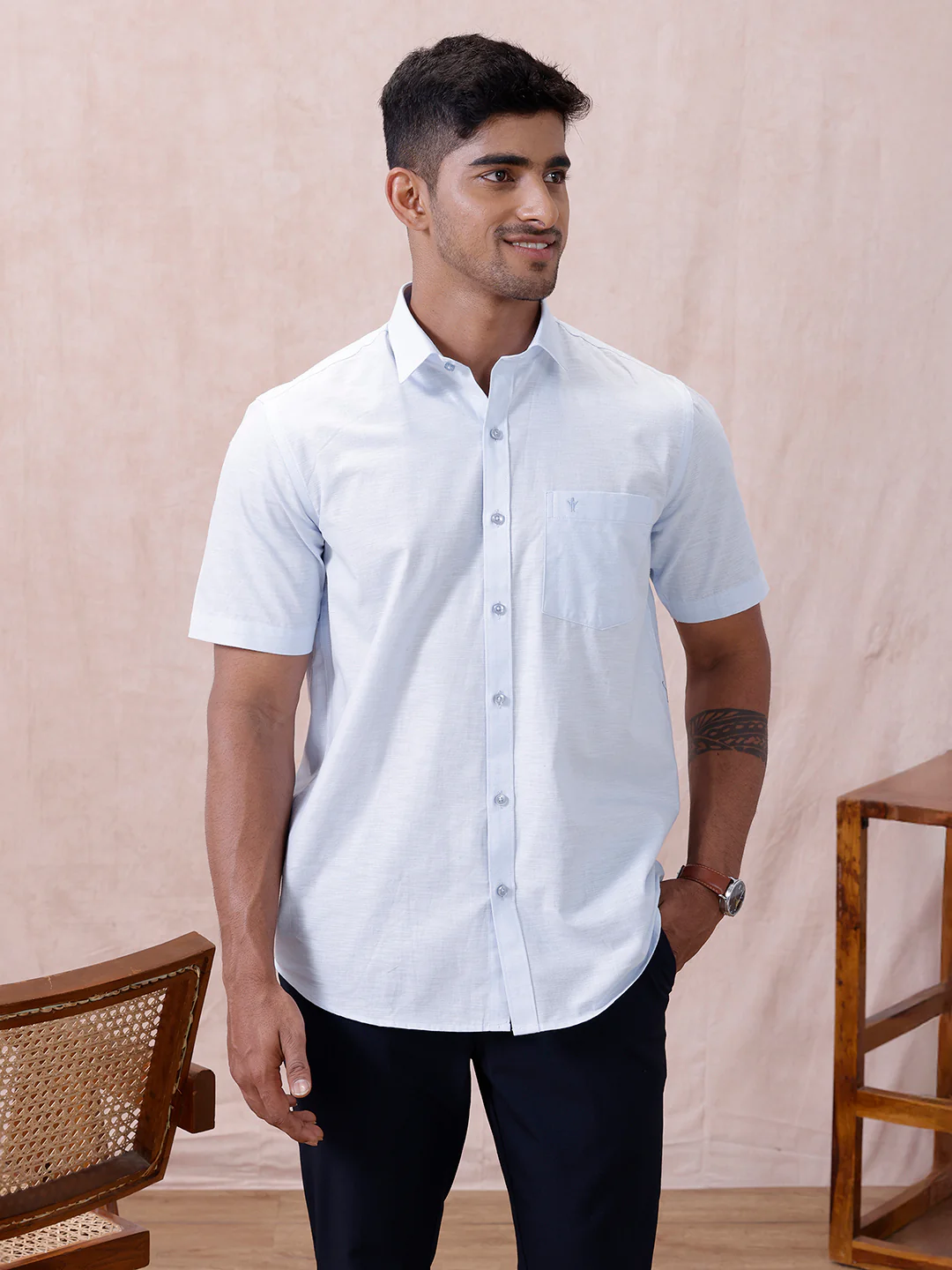 Men Cotton Rich Shirt Light Sky Blue T64 ANT1 - Image 2