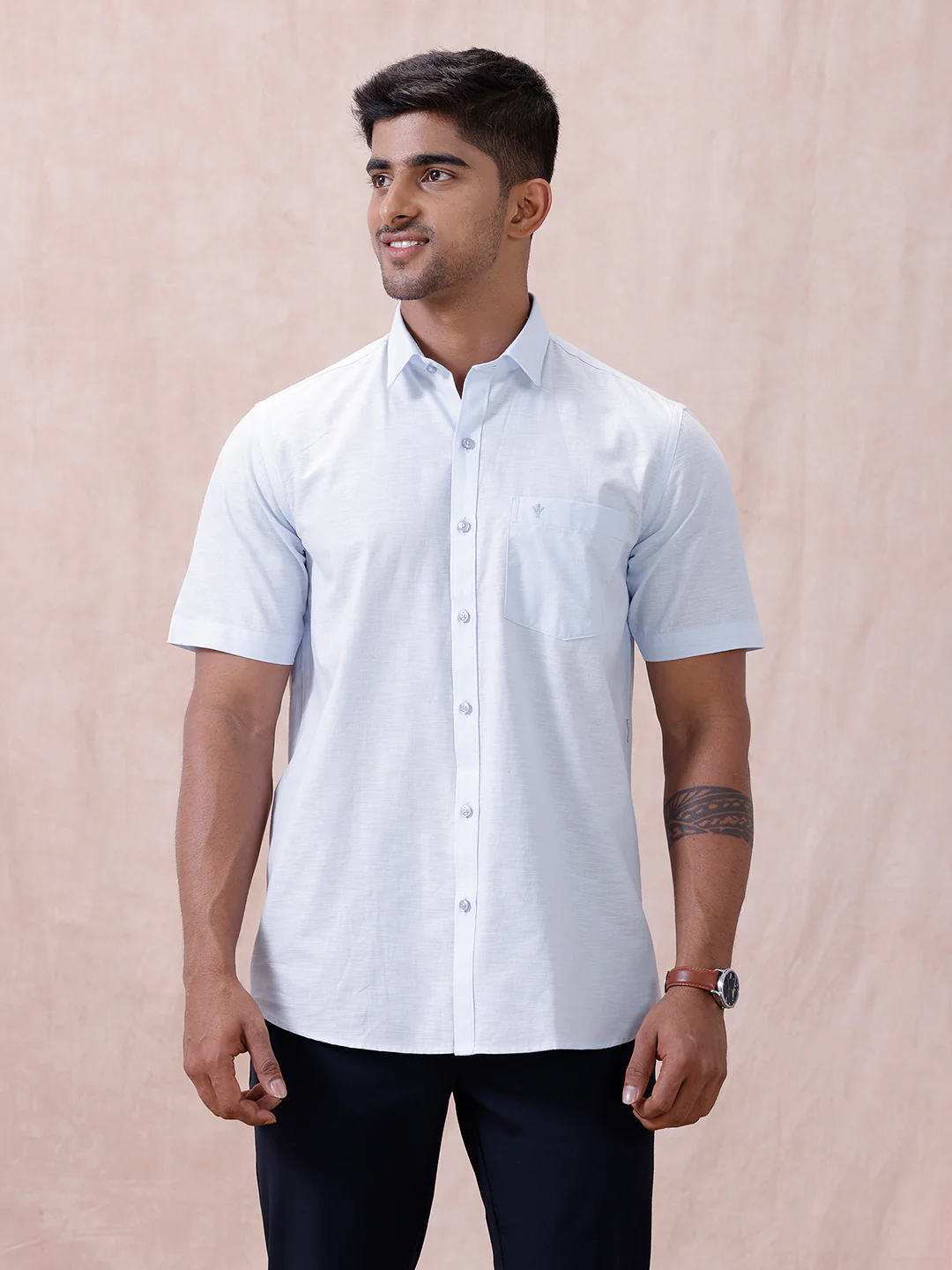 Men Cotton Rich Shirt Light Sky Blue T64 ANT1 - Image 6