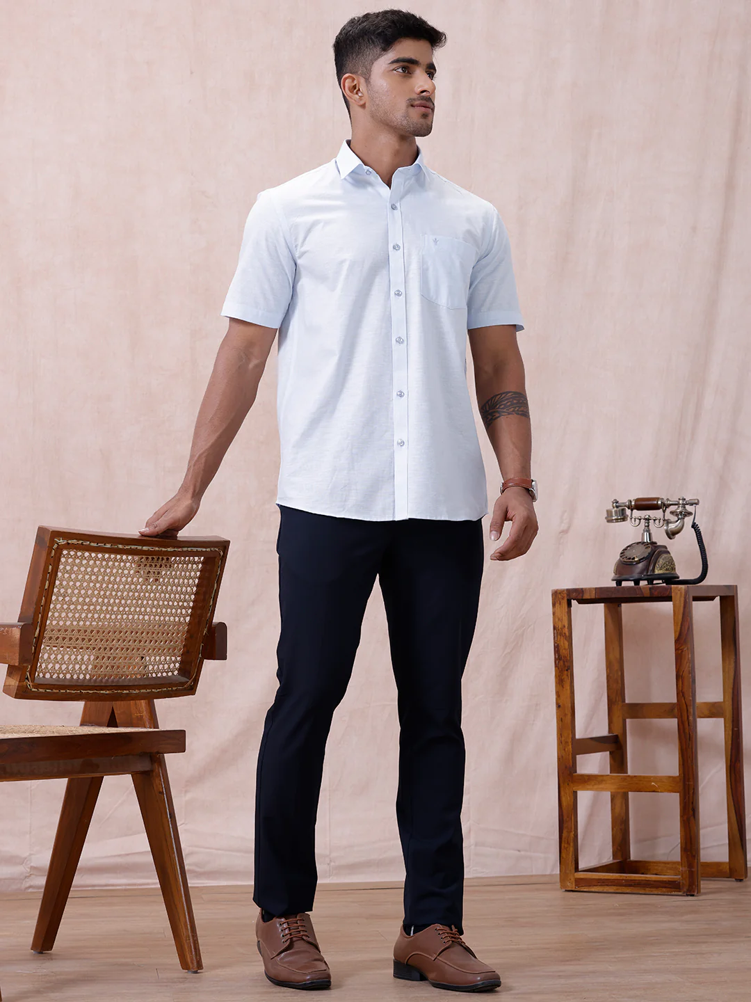 Men Cotton Rich Shirt Light Sky Blue T64 ANT1 - Image 7