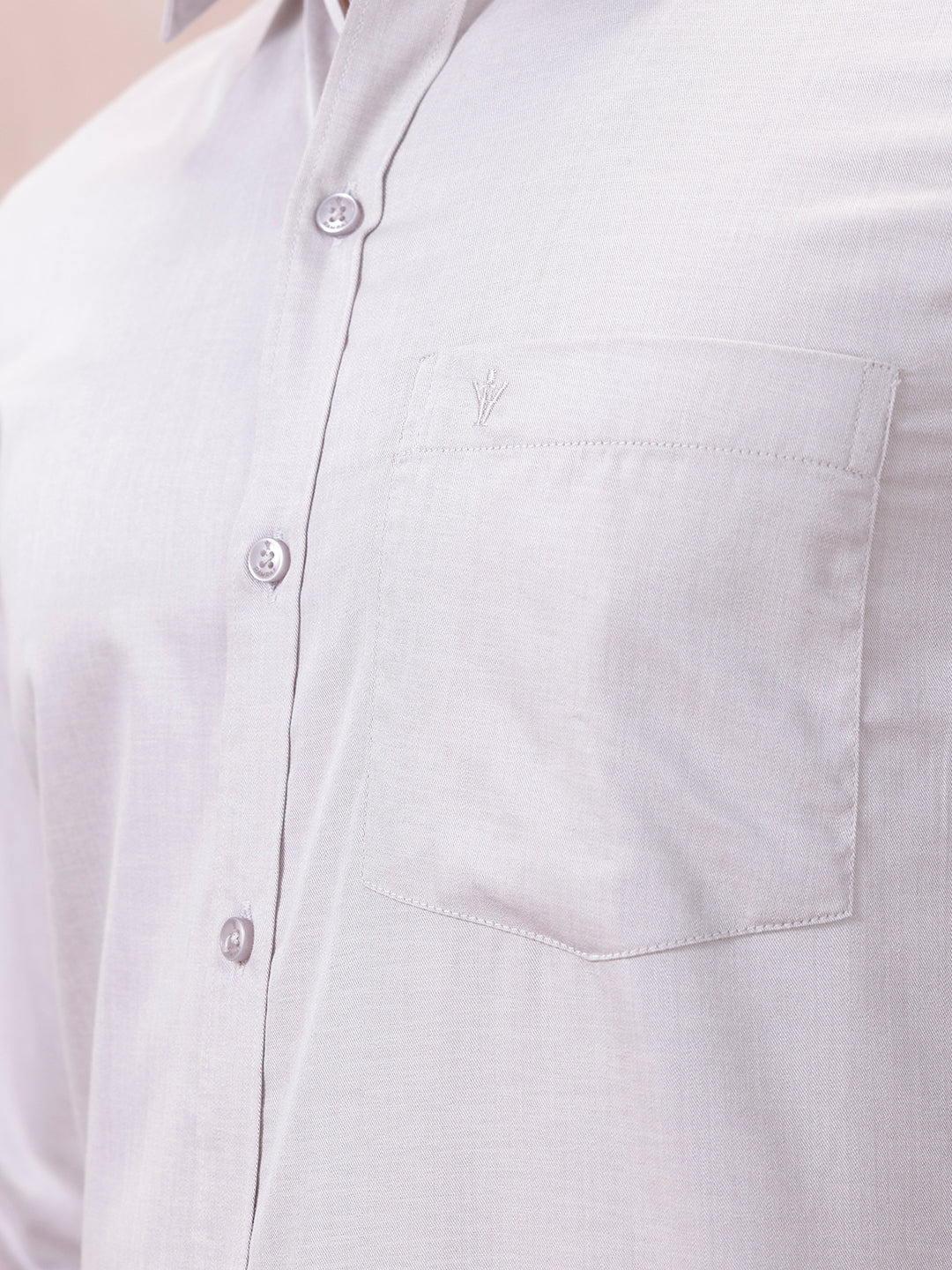 Men Cotton Rich Shirt LT Beige Grey T61 AKT5 - Image 4