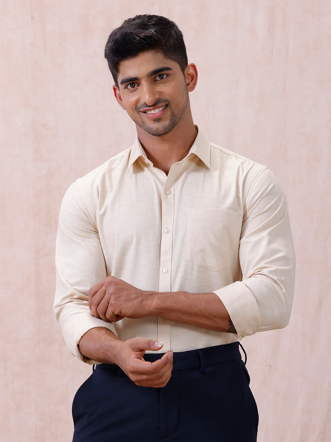 Men Cotton Rich Shirt LT Beige T64 ANT6 - Image 3