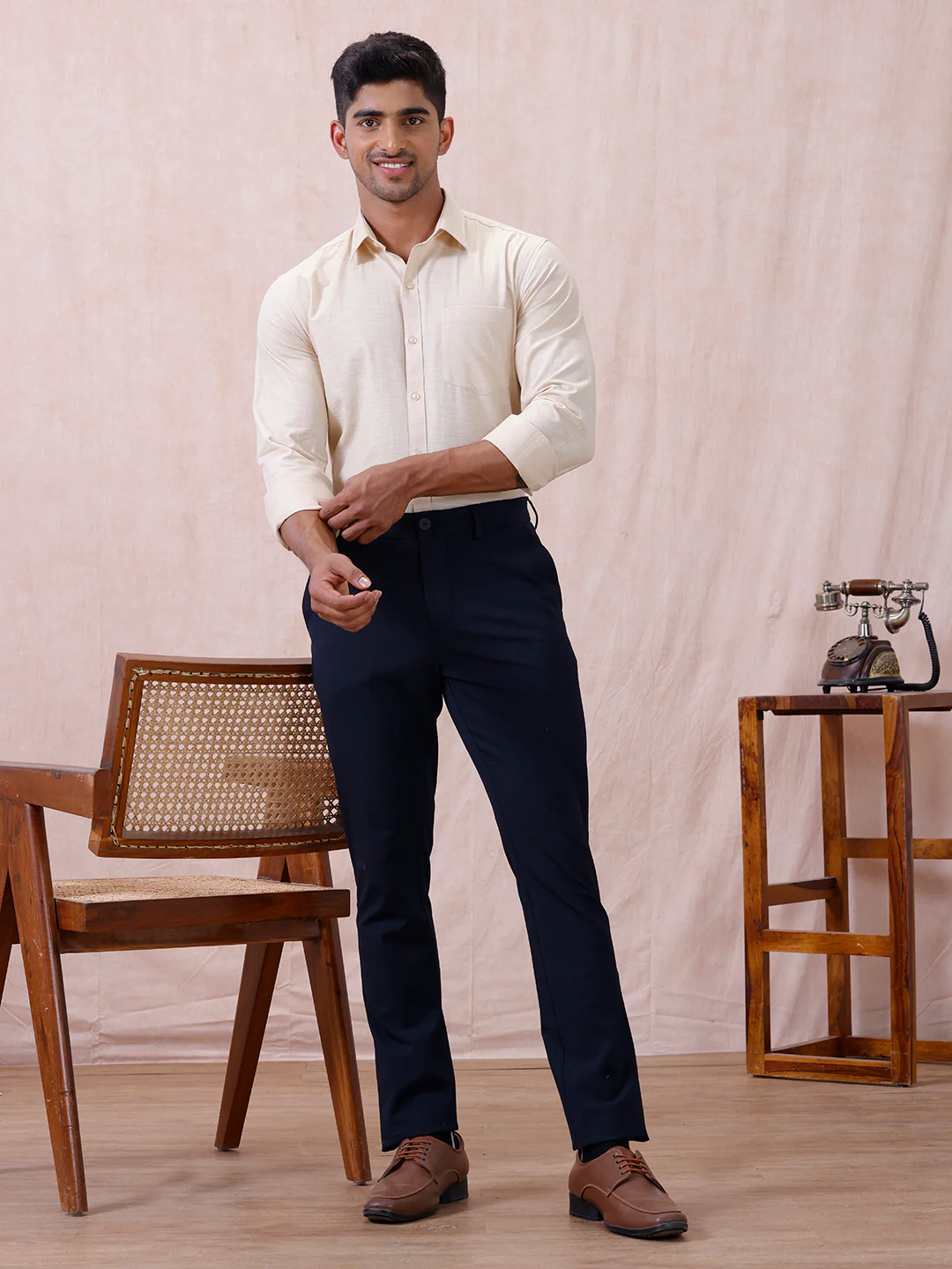Men Cotton Rich Shirt LT Beige T64 ANT6 - Image 7