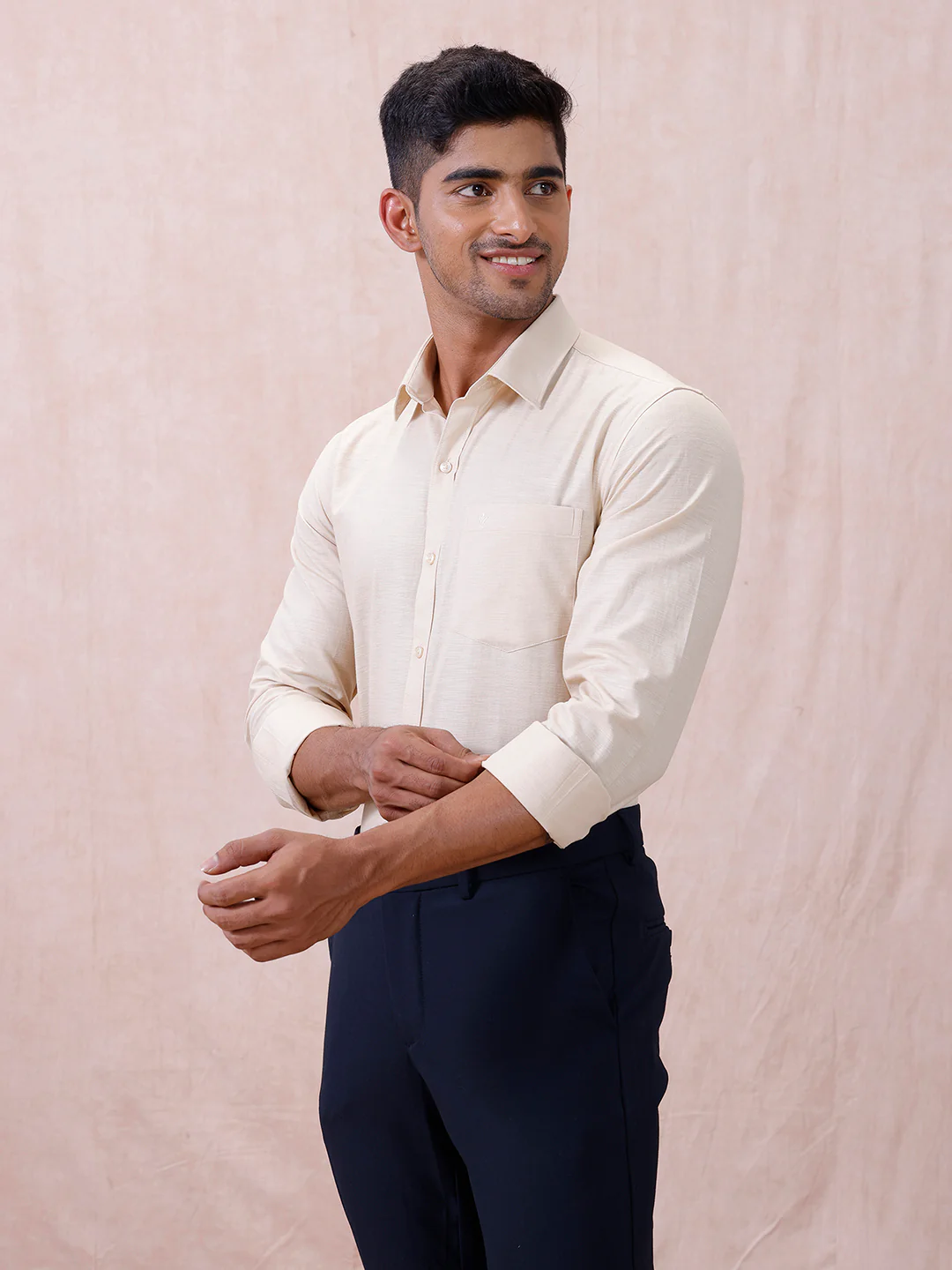 Men Cotton Rich Shirt LT Beige T64 ANT6 - Image 9