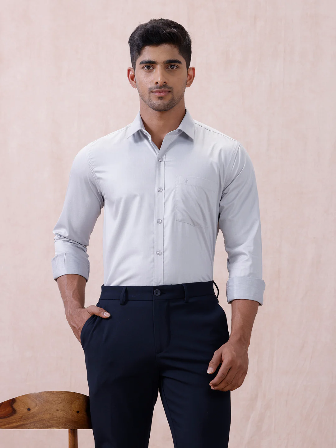 Men Cotton Rich Shirt LT Blue Grey T61 AKT6 - Image 3