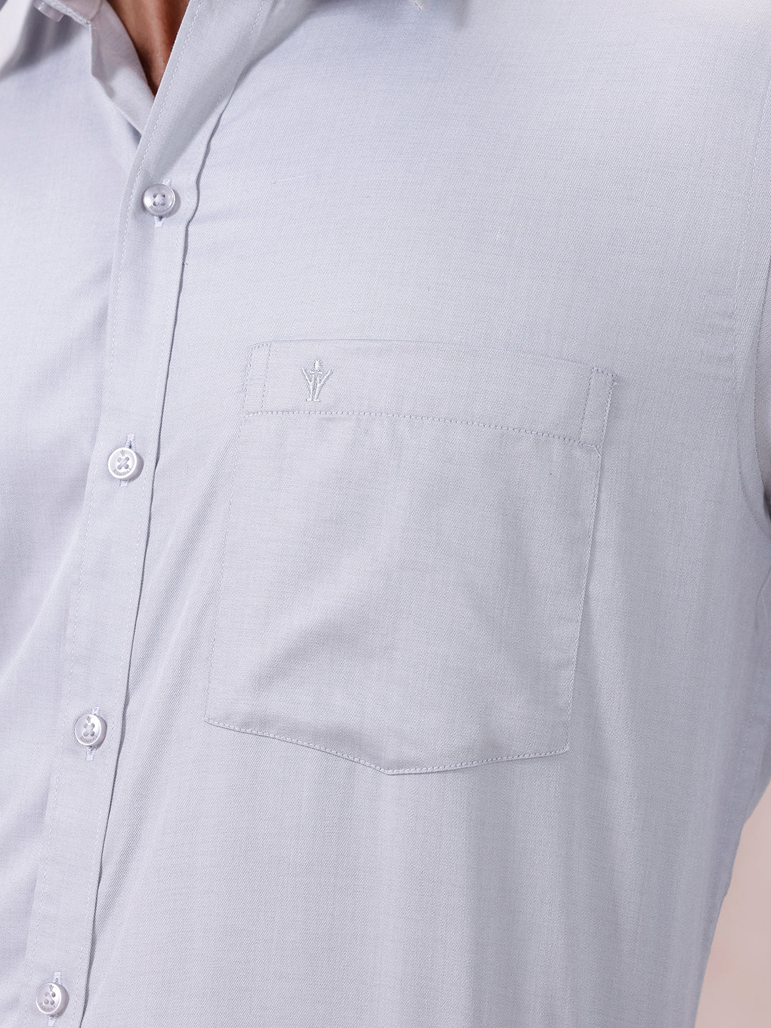 Men Cotton Rich Shirt LT Blue Grey T61 AKT6 - Image 4