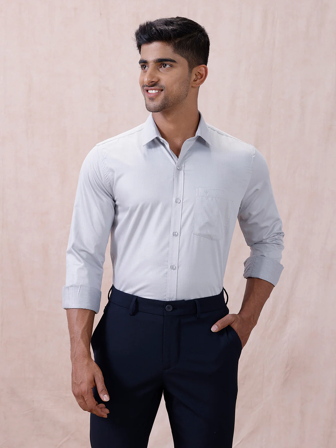Men Cotton Rich Shirt LT Blue Grey T61 AKT6 - Image 7