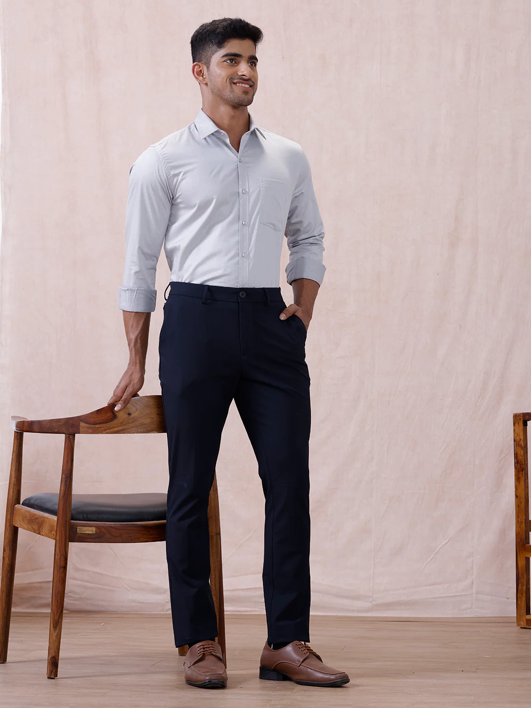 Men Cotton Rich Shirt LT Blue Grey T61 AKT6 - Image 8