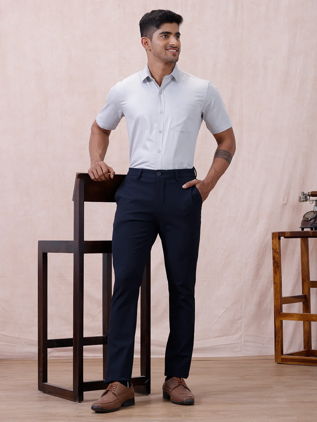 Men Cotton Rich Shirt LT Blue Grey T61 AKT6 - Image 9