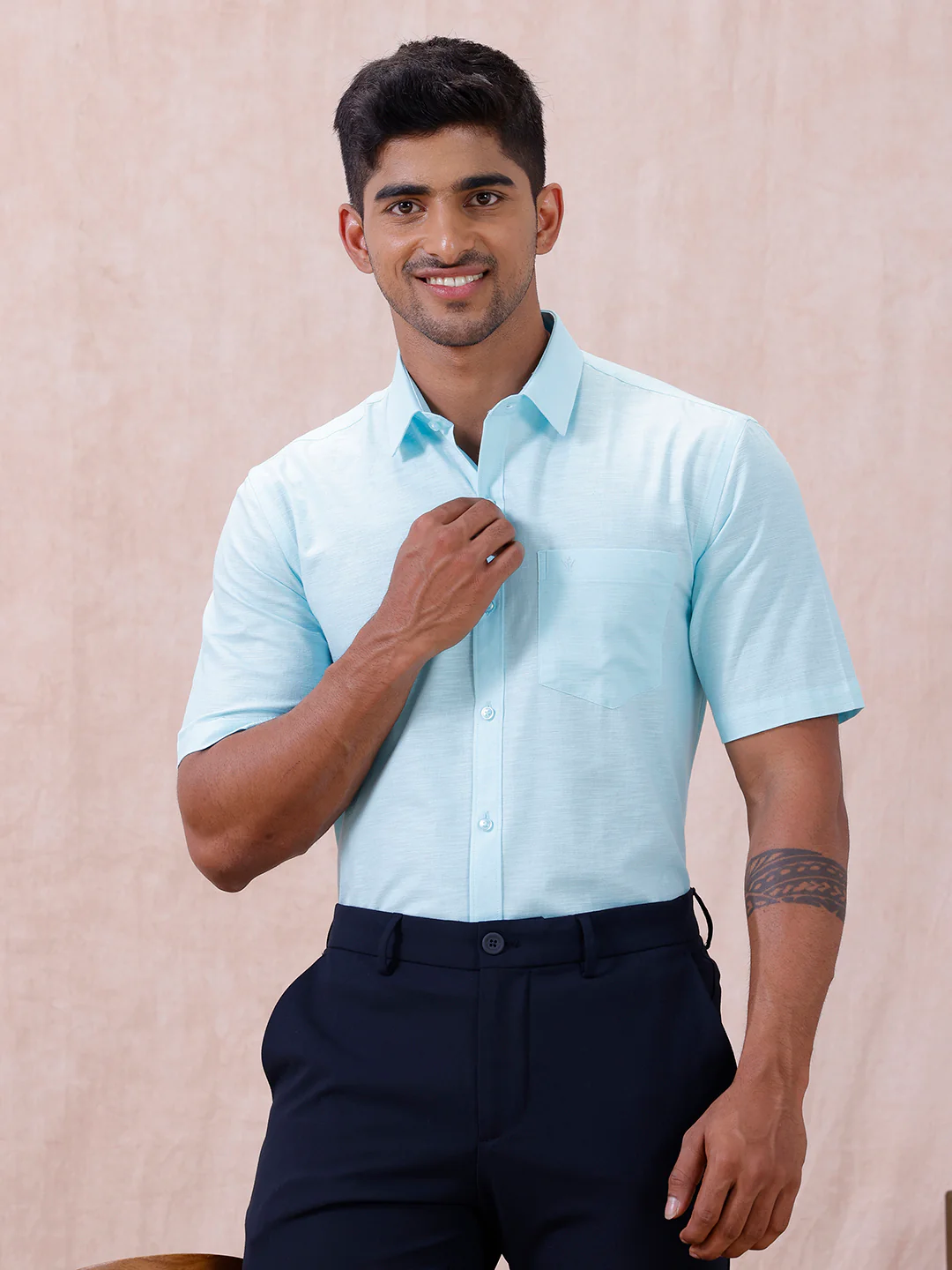 Men Cotton Rich Shirt LT Mint Green T64 ANT4 - Image 2