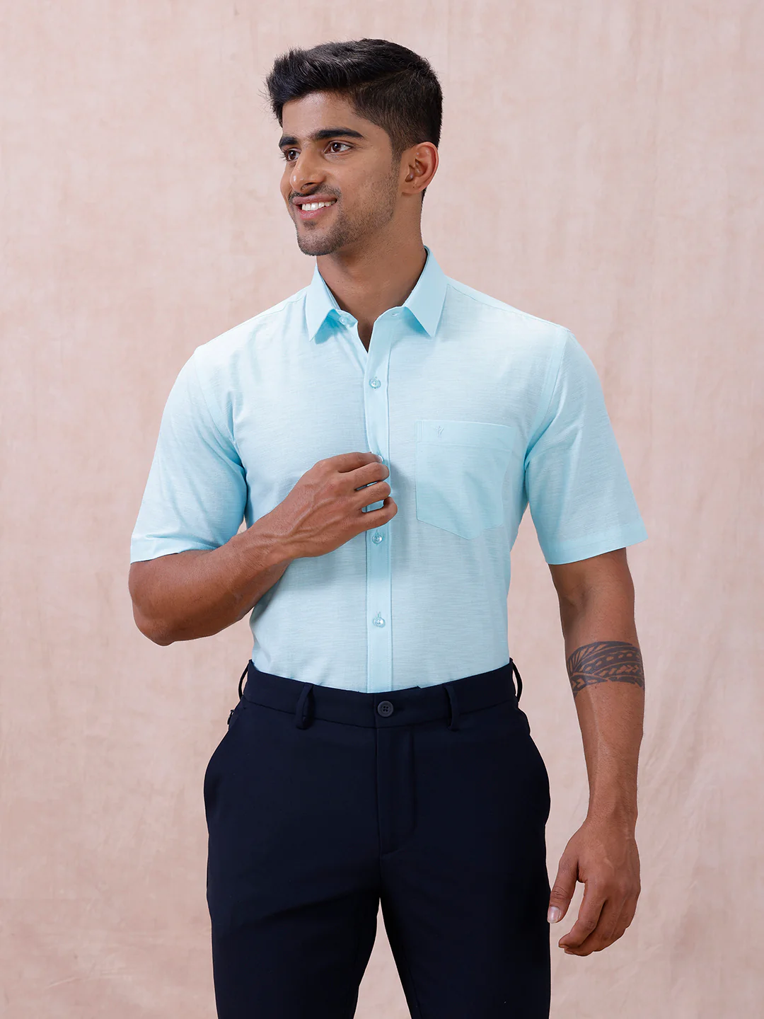 Men Cotton Rich Shirt LT Mint Green T64 ANT4 - Image 4