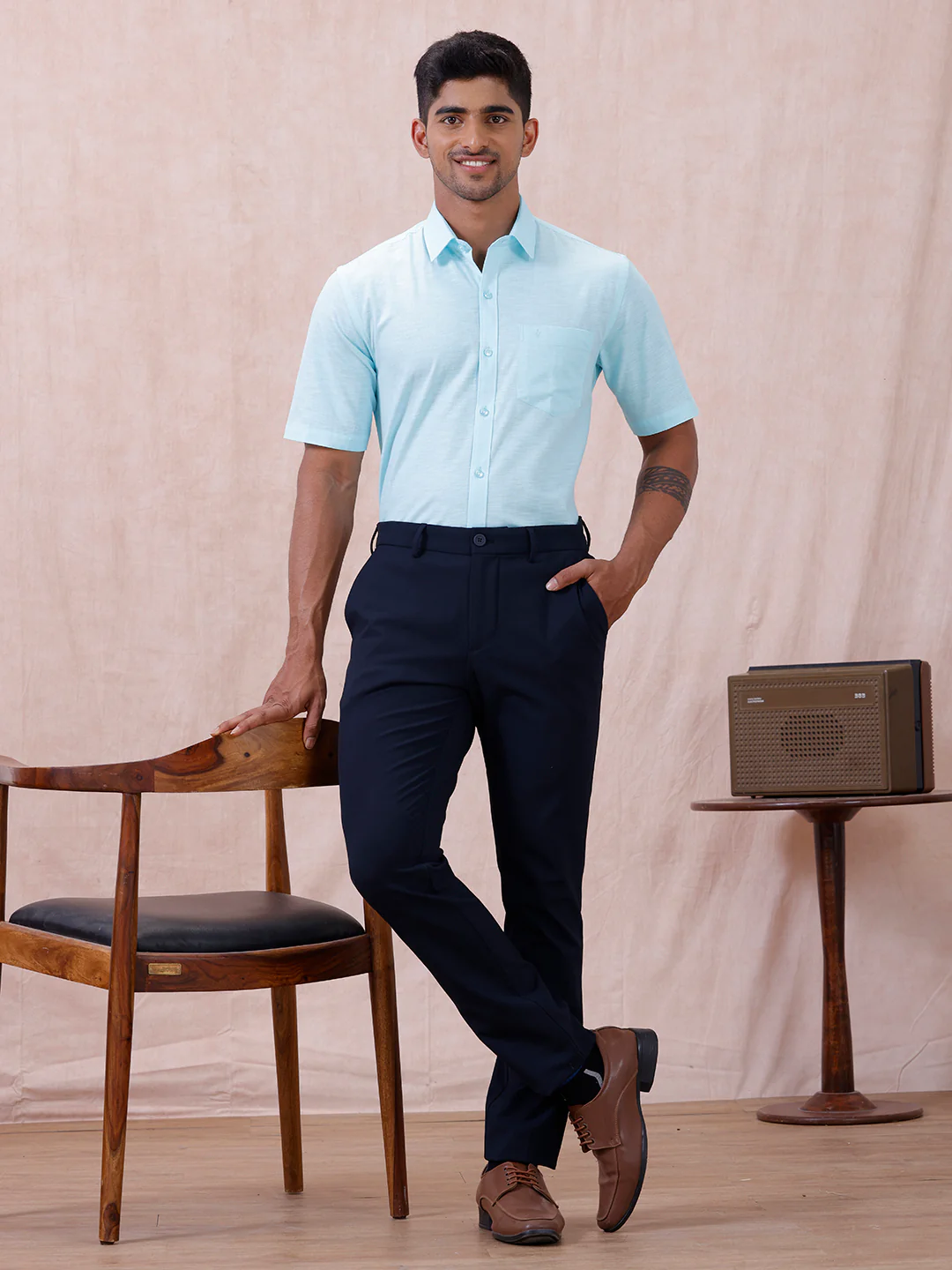 Men Cotton Rich Shirt LT Mint Green T64 ANT4 - Image 8
