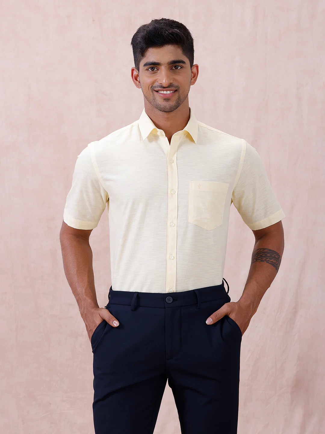 Men Cotton Rich Shirt LT Pale Yellow T64 ANT3 - Image 2