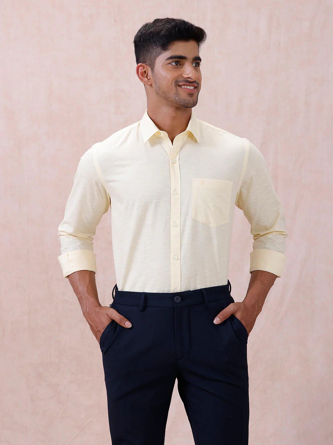 Men Cotton Rich Shirt LT Pale Yellow T64 ANT3 - Image 3