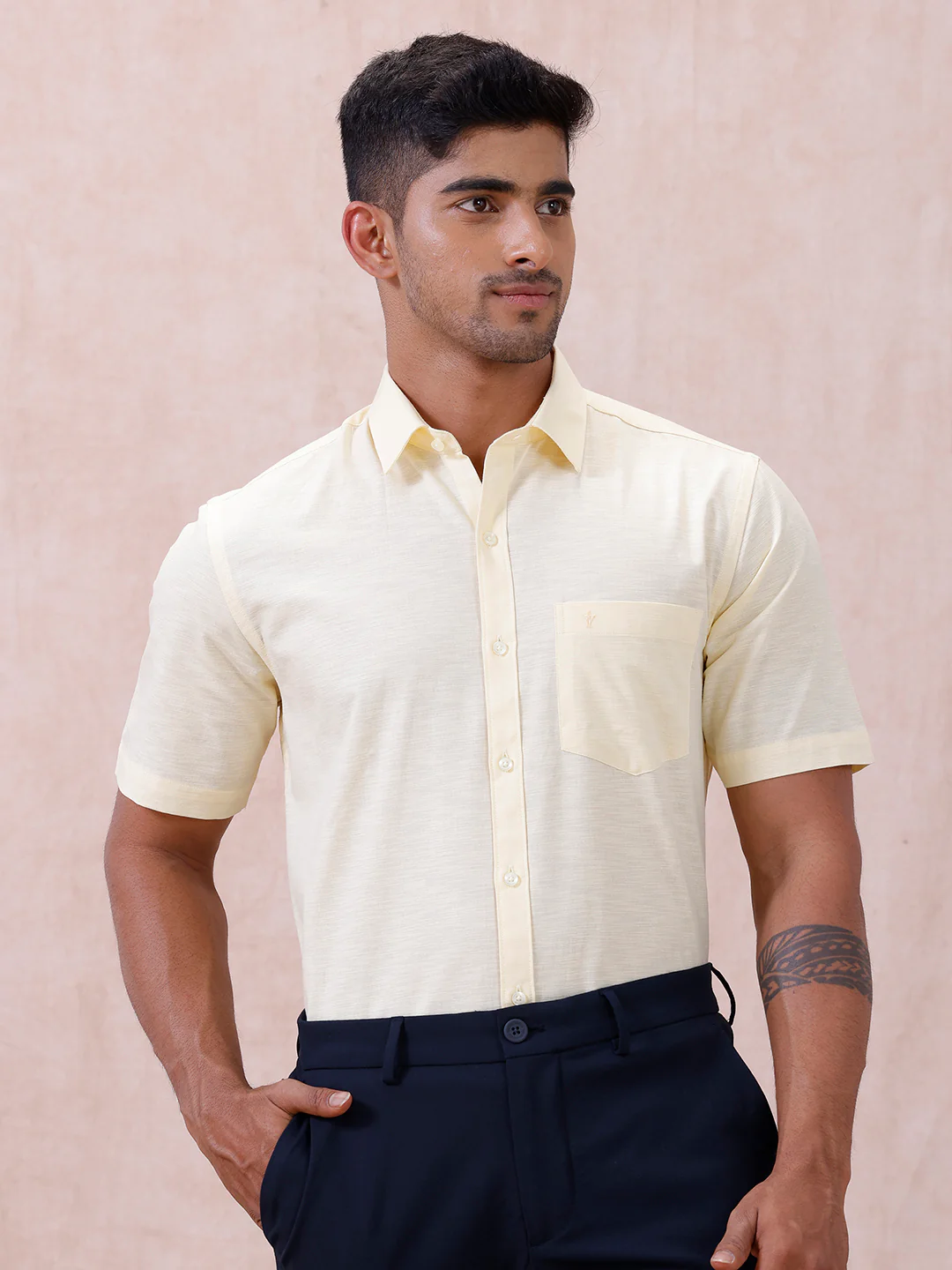 Men Cotton Rich Shirt LT Pale Yellow T64 ANT3 - Image 4