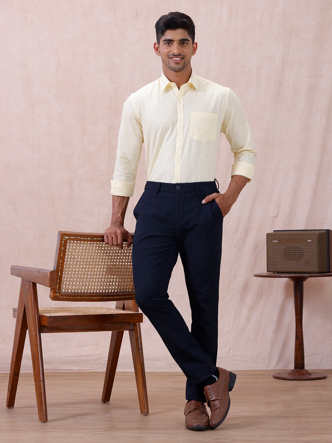 Men Cotton Rich Shirt LT Pale Yellow T64 ANT3 - Image 7