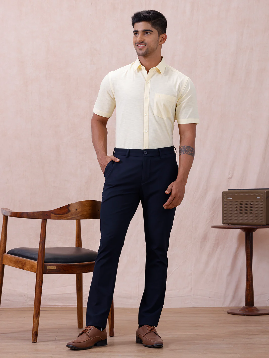 Men Cotton Rich Shirt LT Pale Yellow T64 ANT3 - Image 8