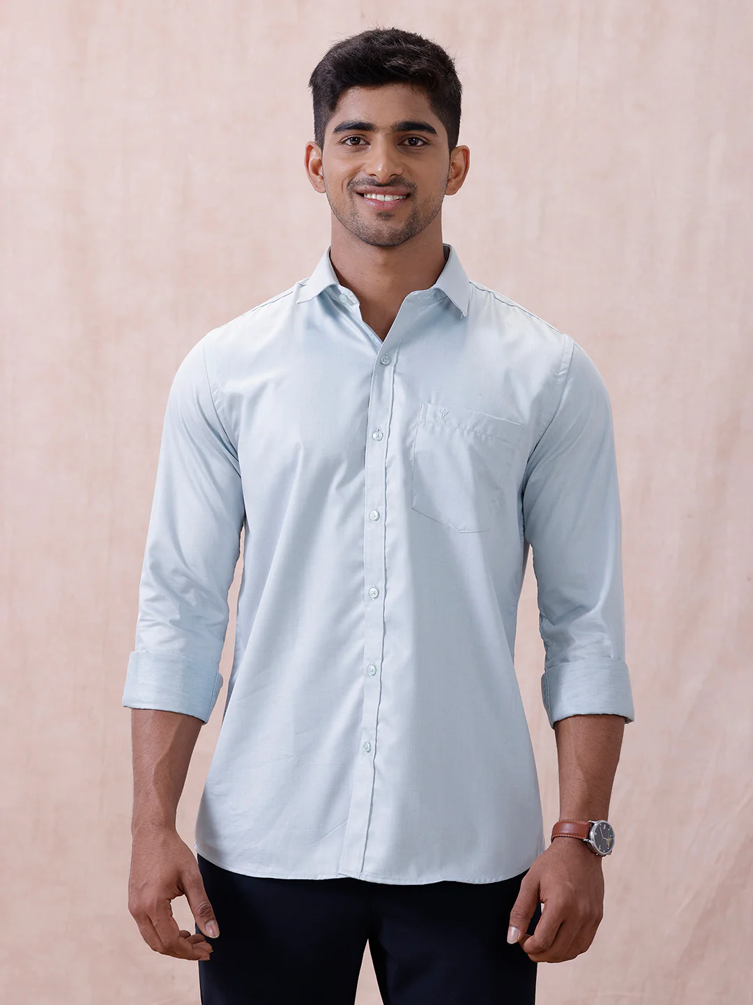 Men Cotton Rich Shirt LT Teal Blue T61 AKT4