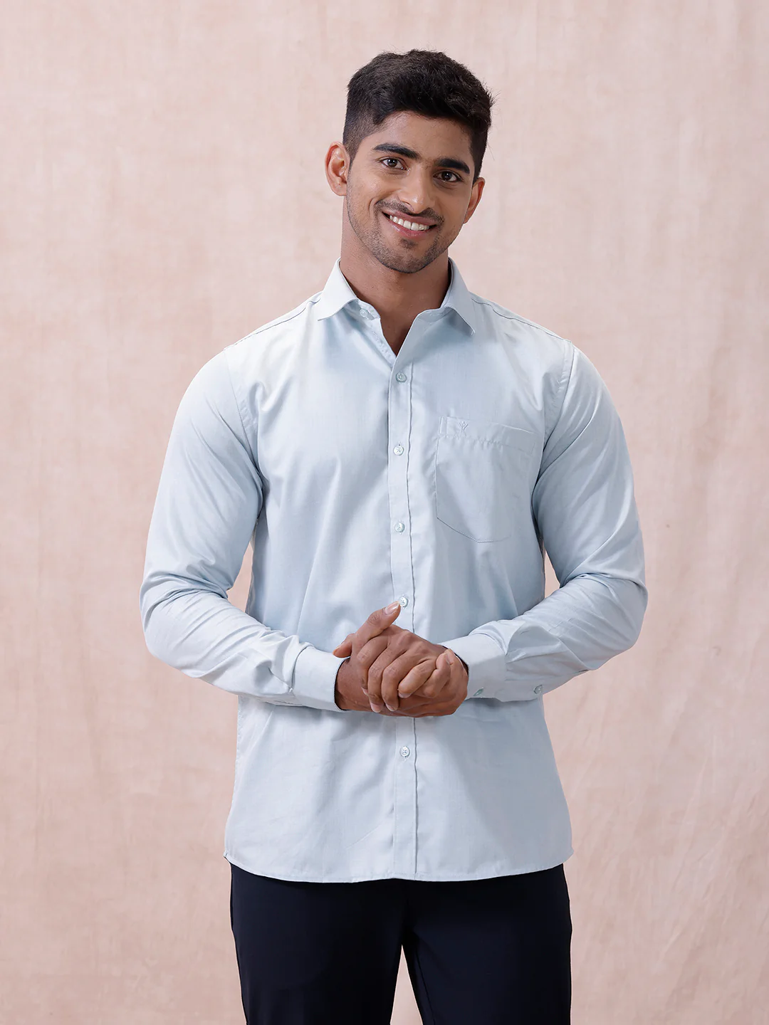 Men Cotton Rich Shirt LT Teal Blue T61 AKT4 - Image 3