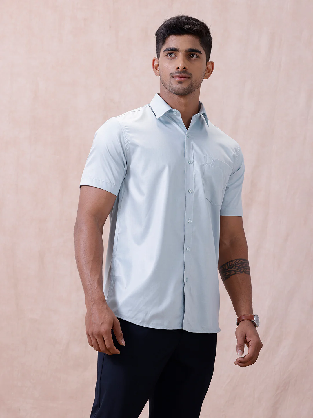 Men Cotton Rich Shirt LT Teal Blue T61 AKT4 - Image 6