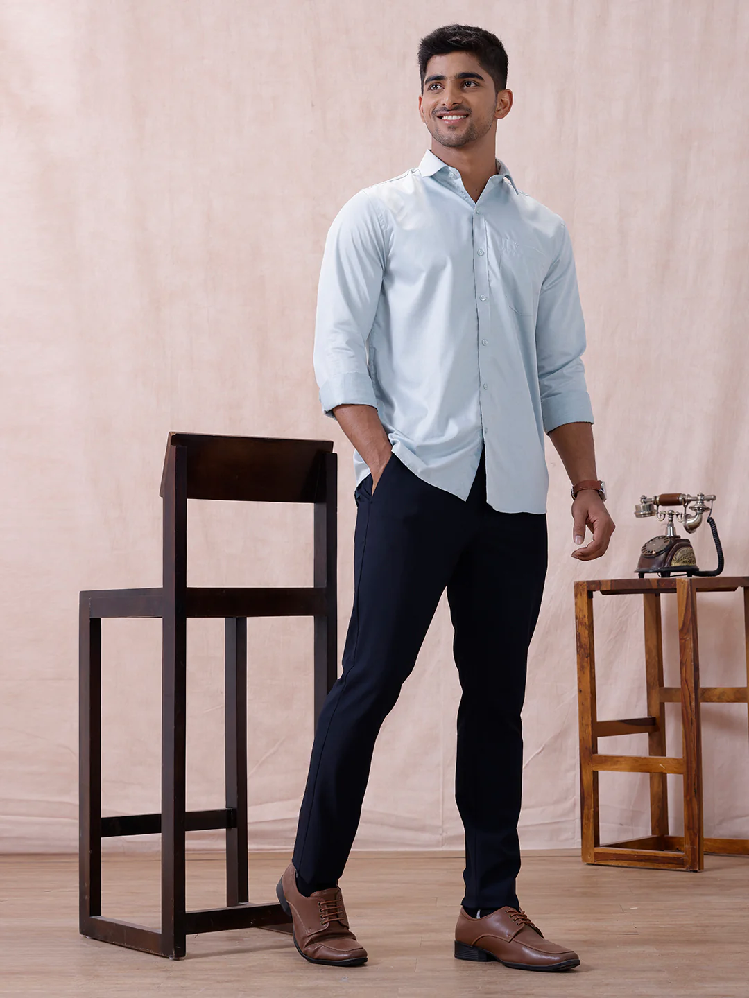 Men Cotton Rich Shirt LT Teal Blue T61 AKT4 - Image 7