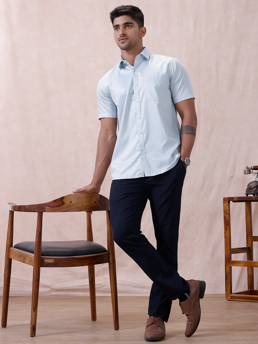 Men Cotton Rich Shirt LT Teal Blue T61 AKT4 - Image 8