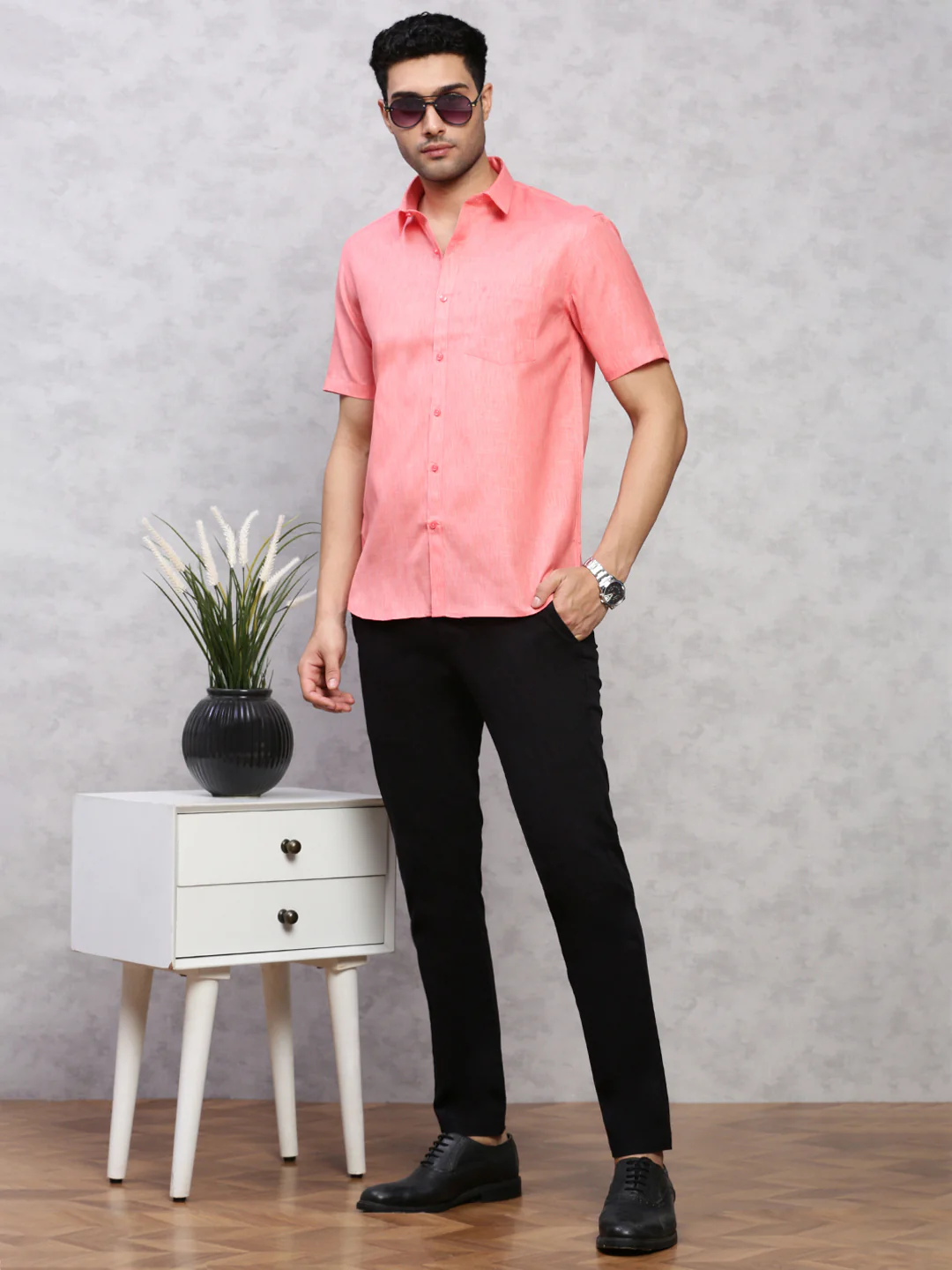 Men Cotton Rich Shirt Pink T12 CK5 - Image 6