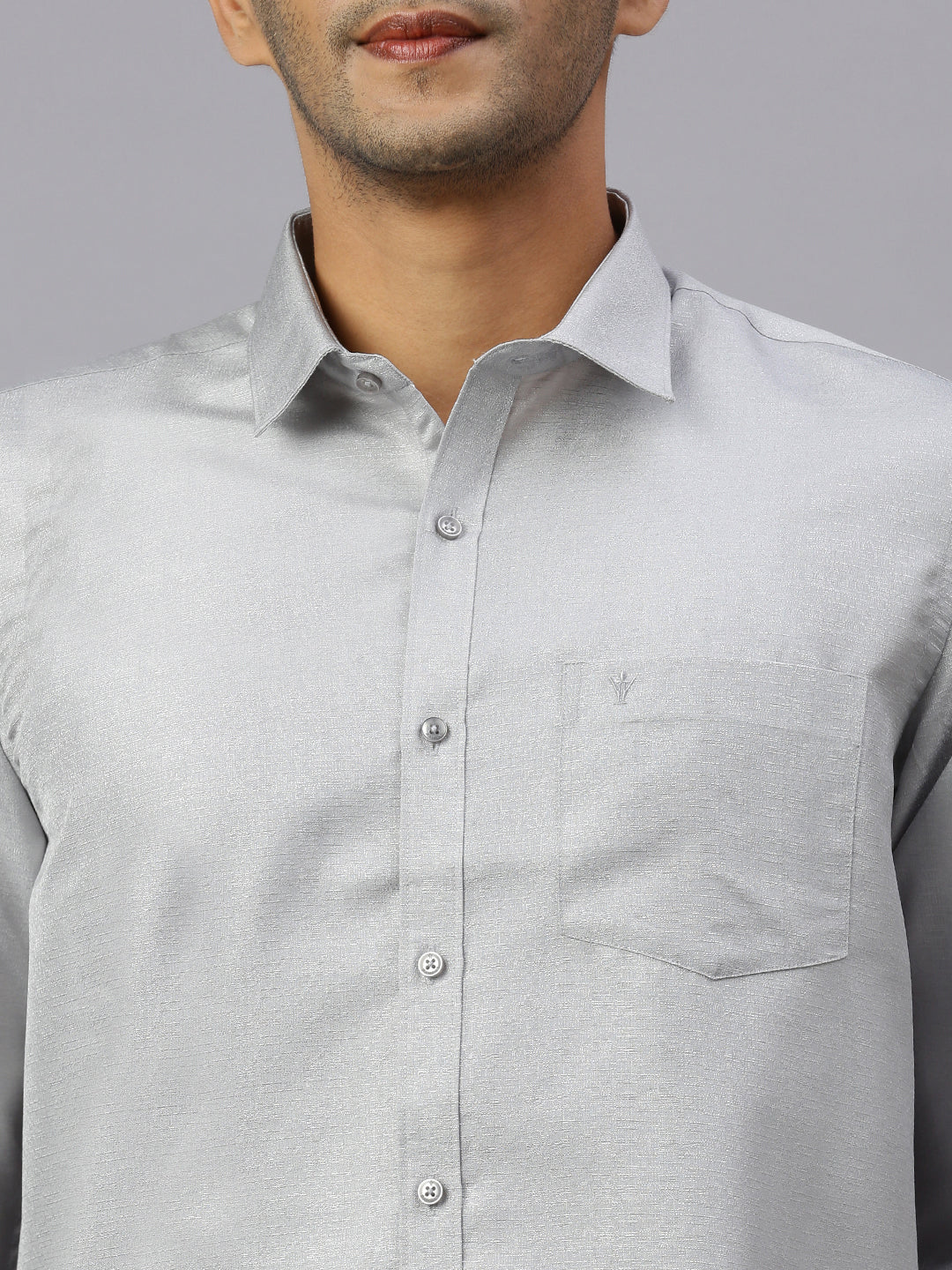 Men Cotton Rich Silver Shirt and Tissue Dhoti Set Glossy - Image 4