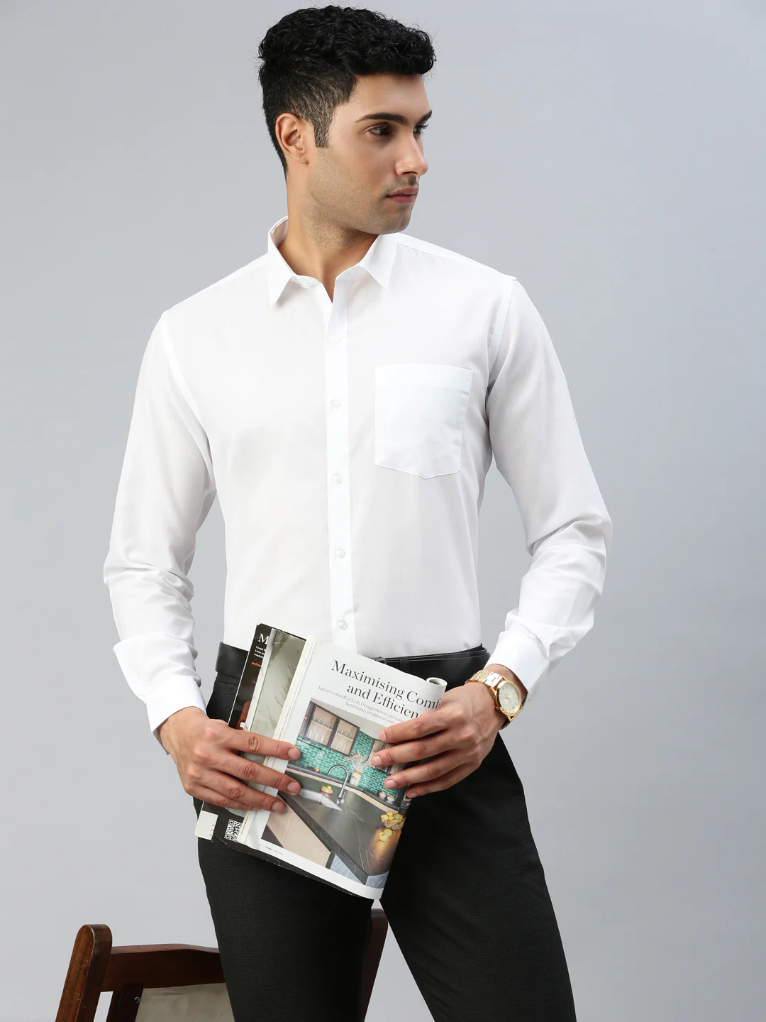 Men Cotton Rich White & Cream Full Sleeves Shirt Combo (2 Pcs Pack) - Image 3