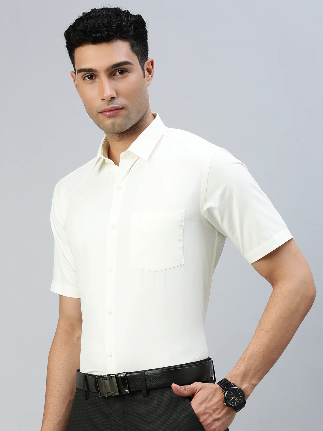 Men Cotton Rich Cream Half Sleeves Shirt Combo (2 Pcs Pack) - Image 2