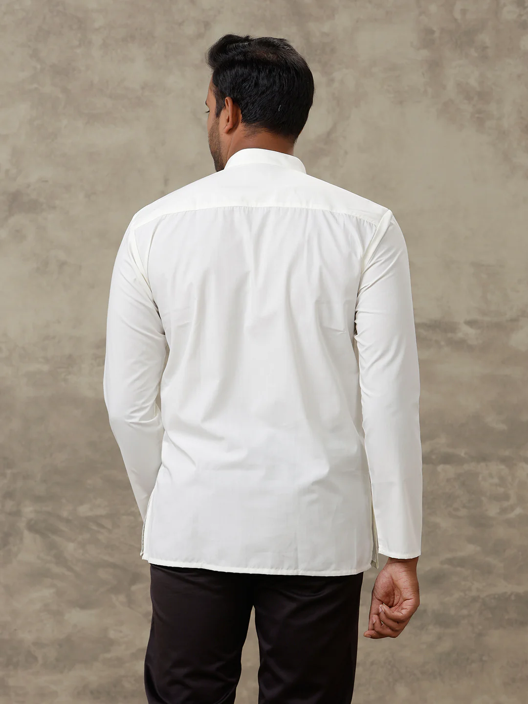 Men Cotton Short Length Plain Pocket Kurta Cream - Image 5