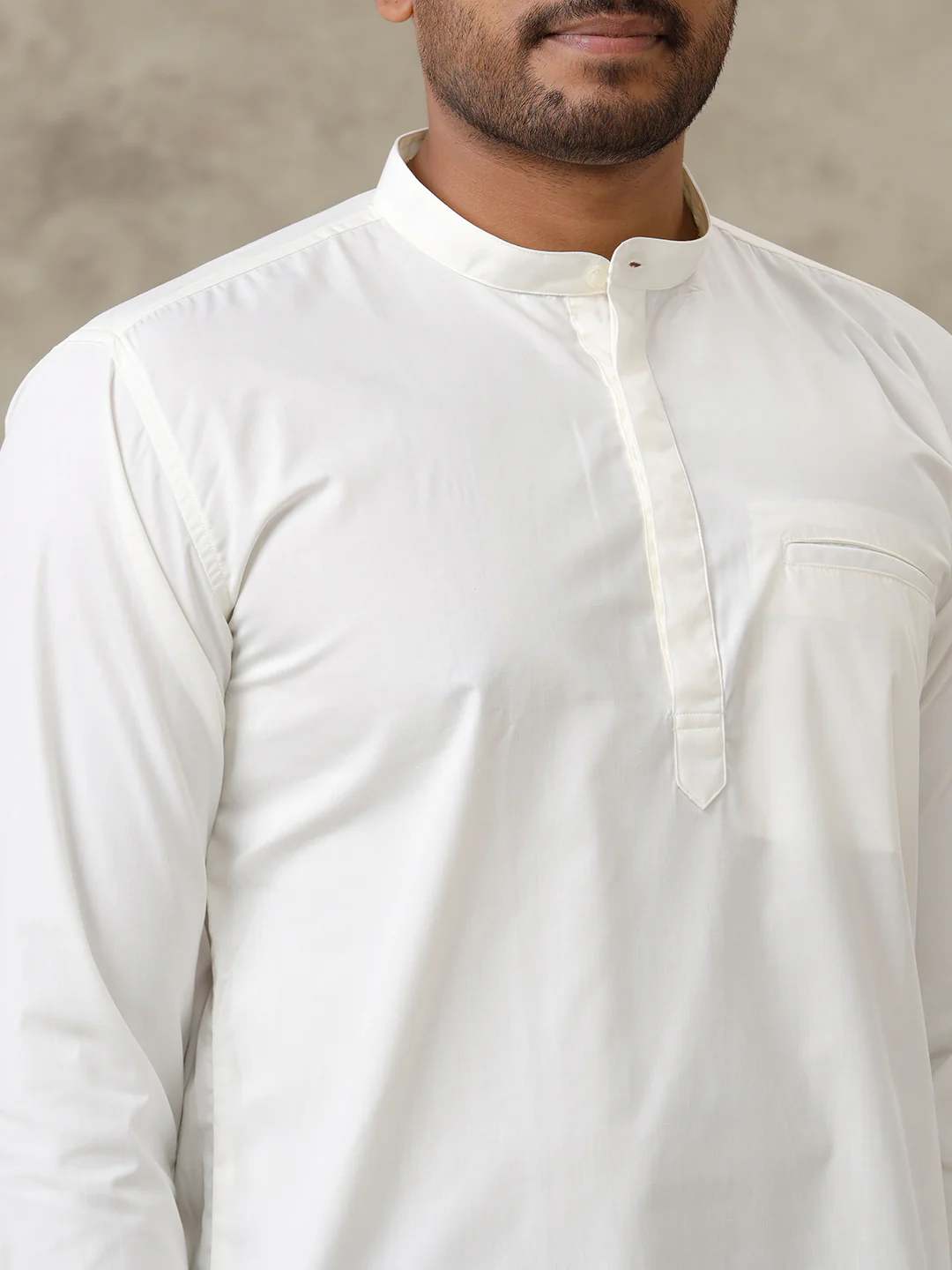 Men Cotton Short Length Plain Pocket Kurta Cream M16 - Image 4